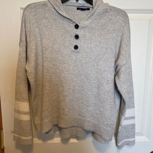 American Eagle Outfitters Hooded Pullover Sweater Grey Long Striped Sleeve Small